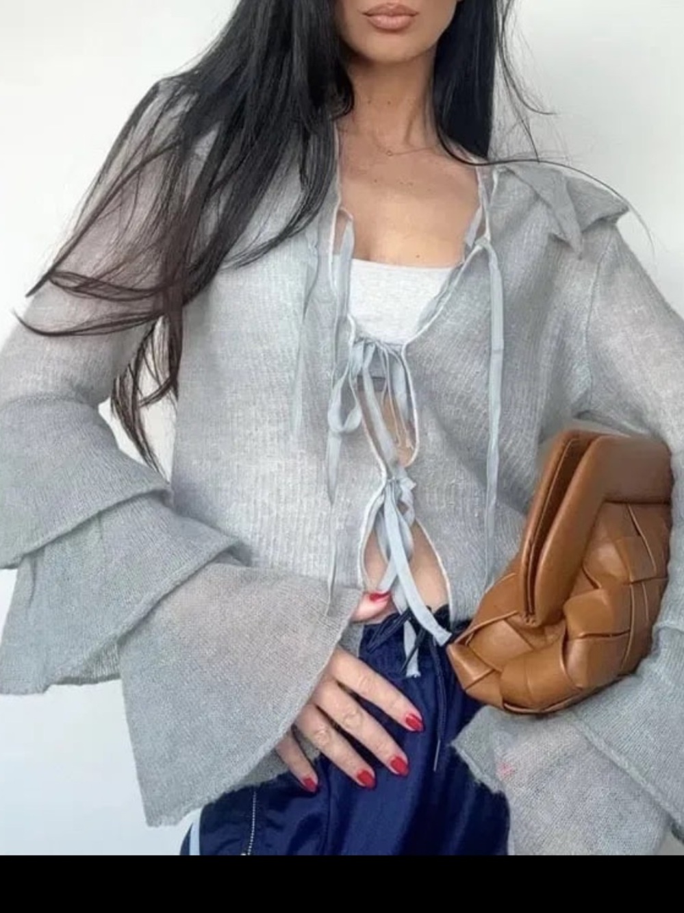Zara Ruffled Bell-Sleeve Wool Alpaca Blend Cardigan Size S Boho Fairy Cottage